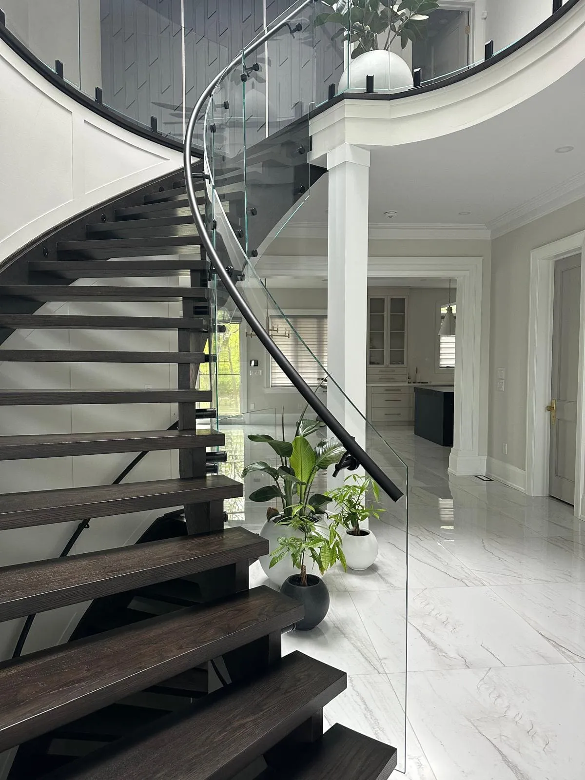 Curved glass railings